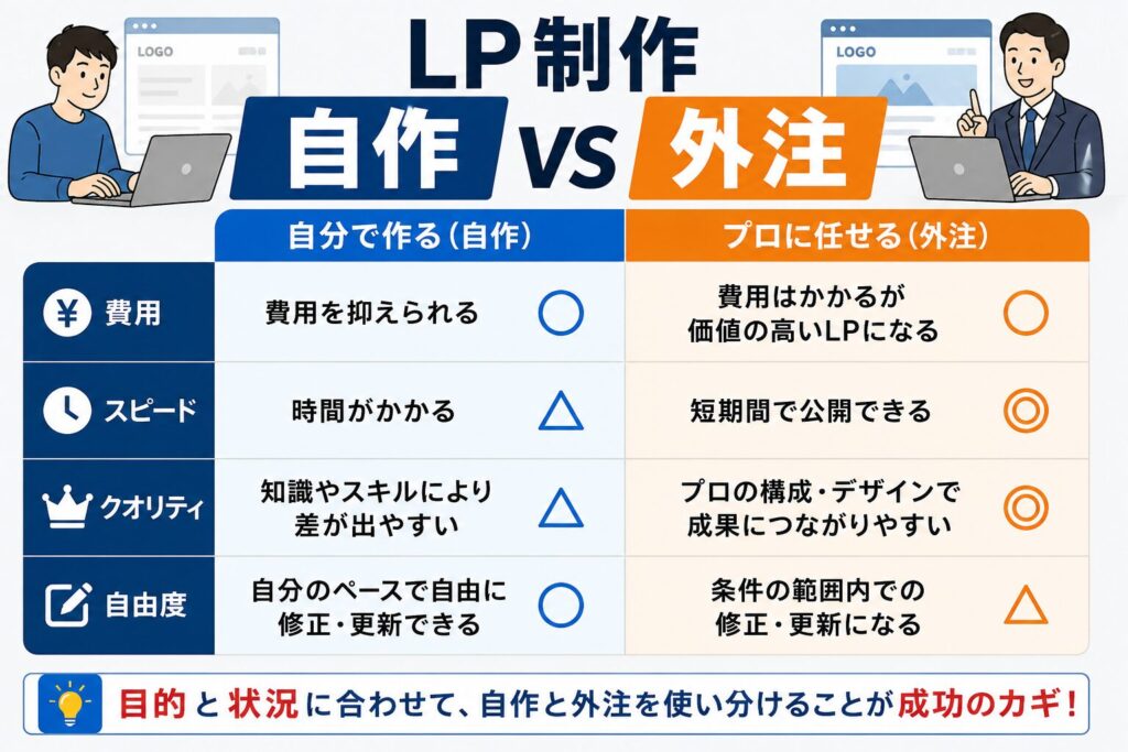 LP制作の自作と外注を比較した一覧表
