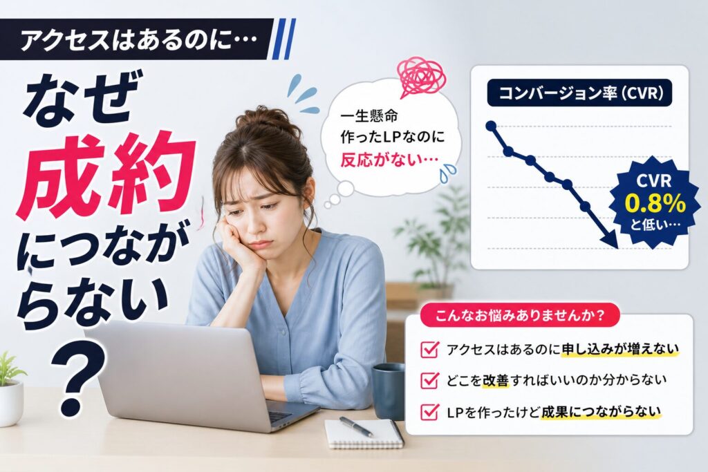 LPの成約率が上がらず悩んでいるイメージ