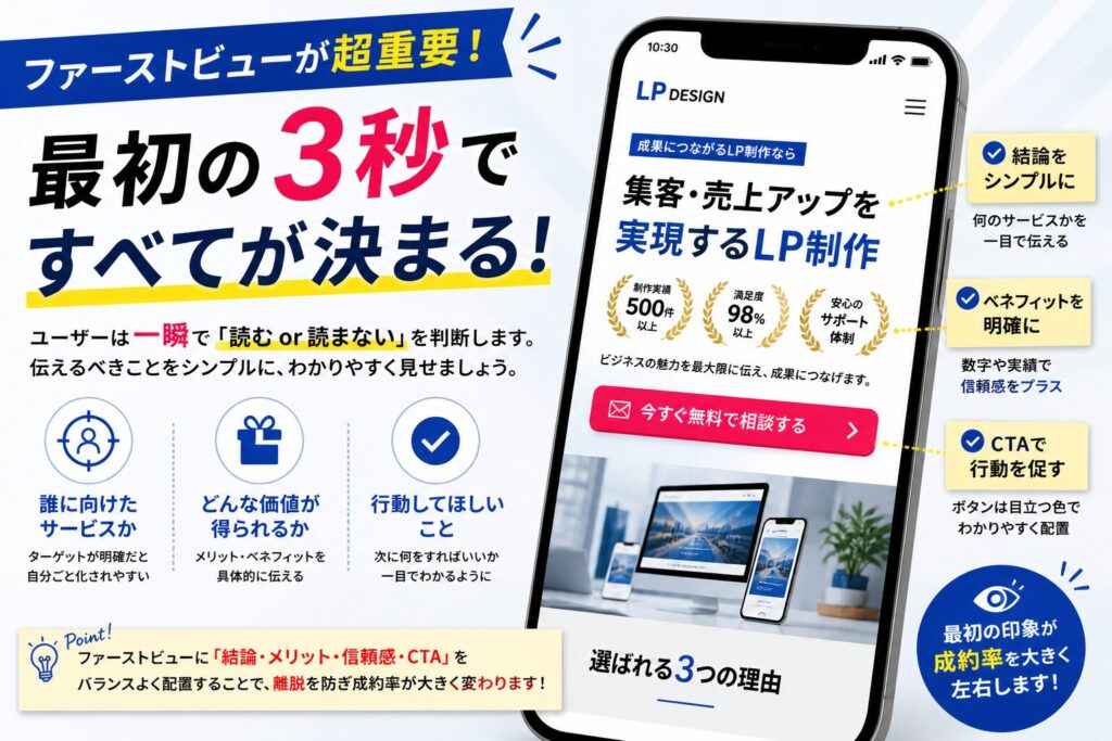 LPのファーストビューの重要性を示すイメージ