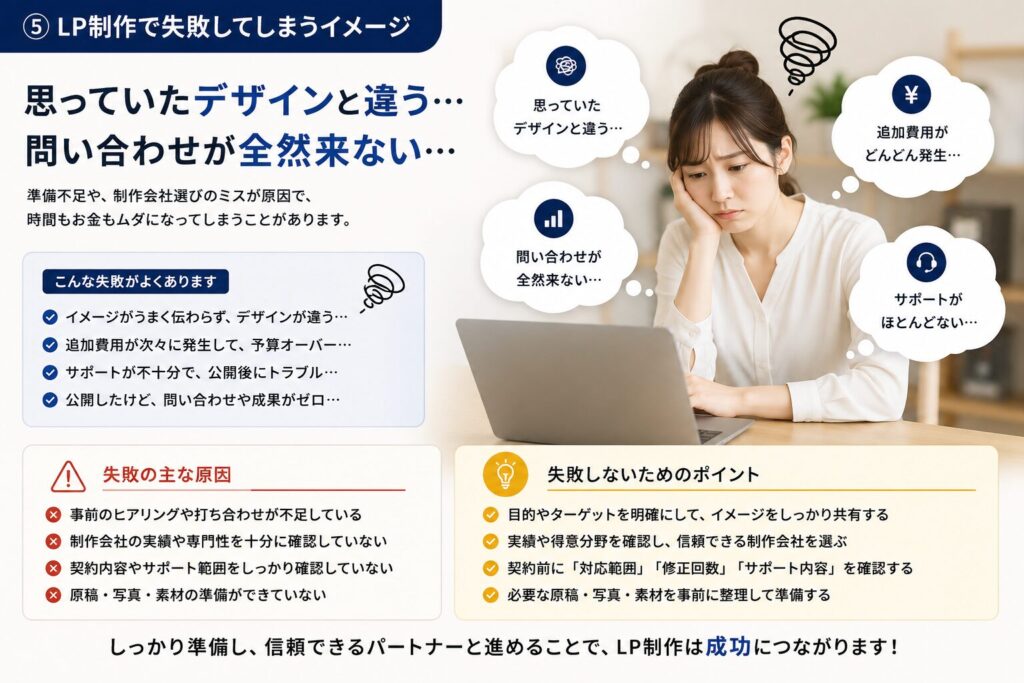 LP制作に失敗して問い合わせが来ない状態のイメージ