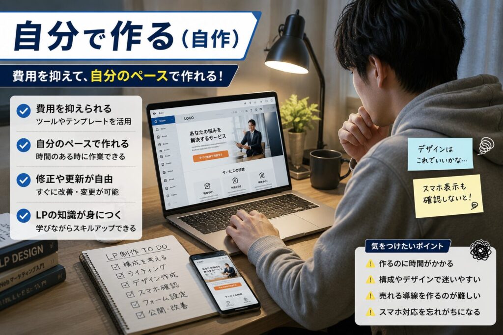 自分でLP制作をしているイメージ